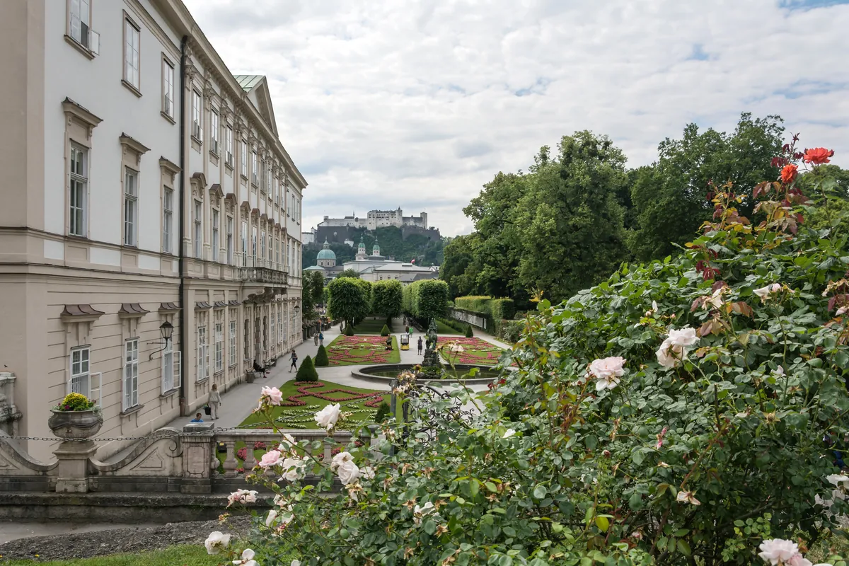 The Mirabell Gardens with the fortress of Hohensalzburg beyond